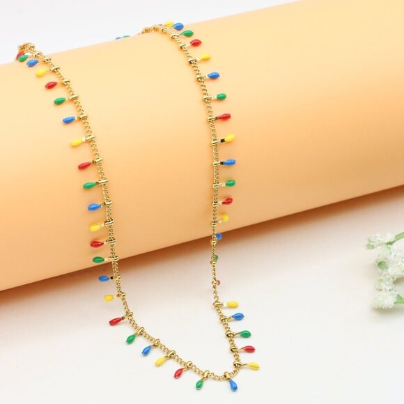 Colorful Teardrop Charm Gold Plated Yellow Necklace for Women, XPNL0363 - Picture 7 of 11